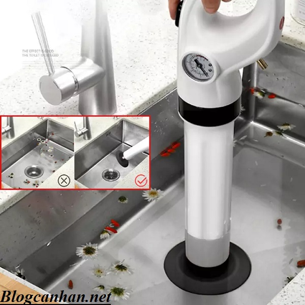 th&ocirc;ng nghẹt lavabo bằng m&aacute;y bơm hơi